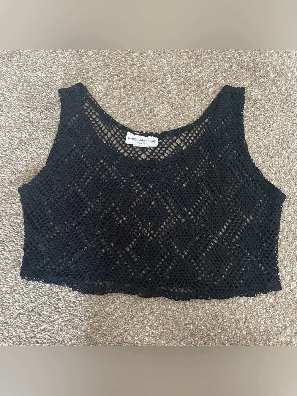 Mode Machine Paris Black Crochet Sleeveless Scoop Tank Top Size S/M